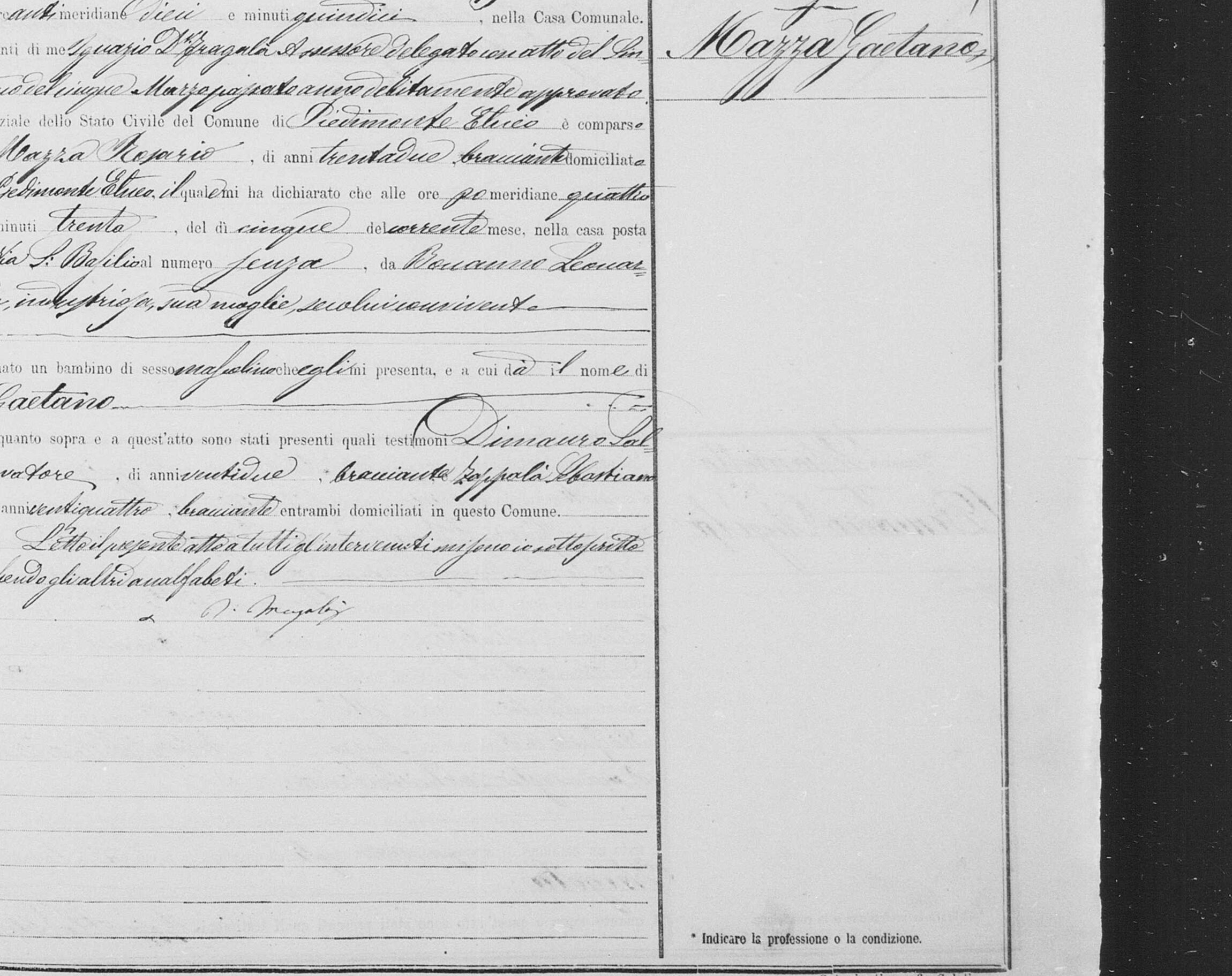Act 66, 1880 — the birth of Gaetano Mazza to Rosario Mazza, 32, Via S. Basile