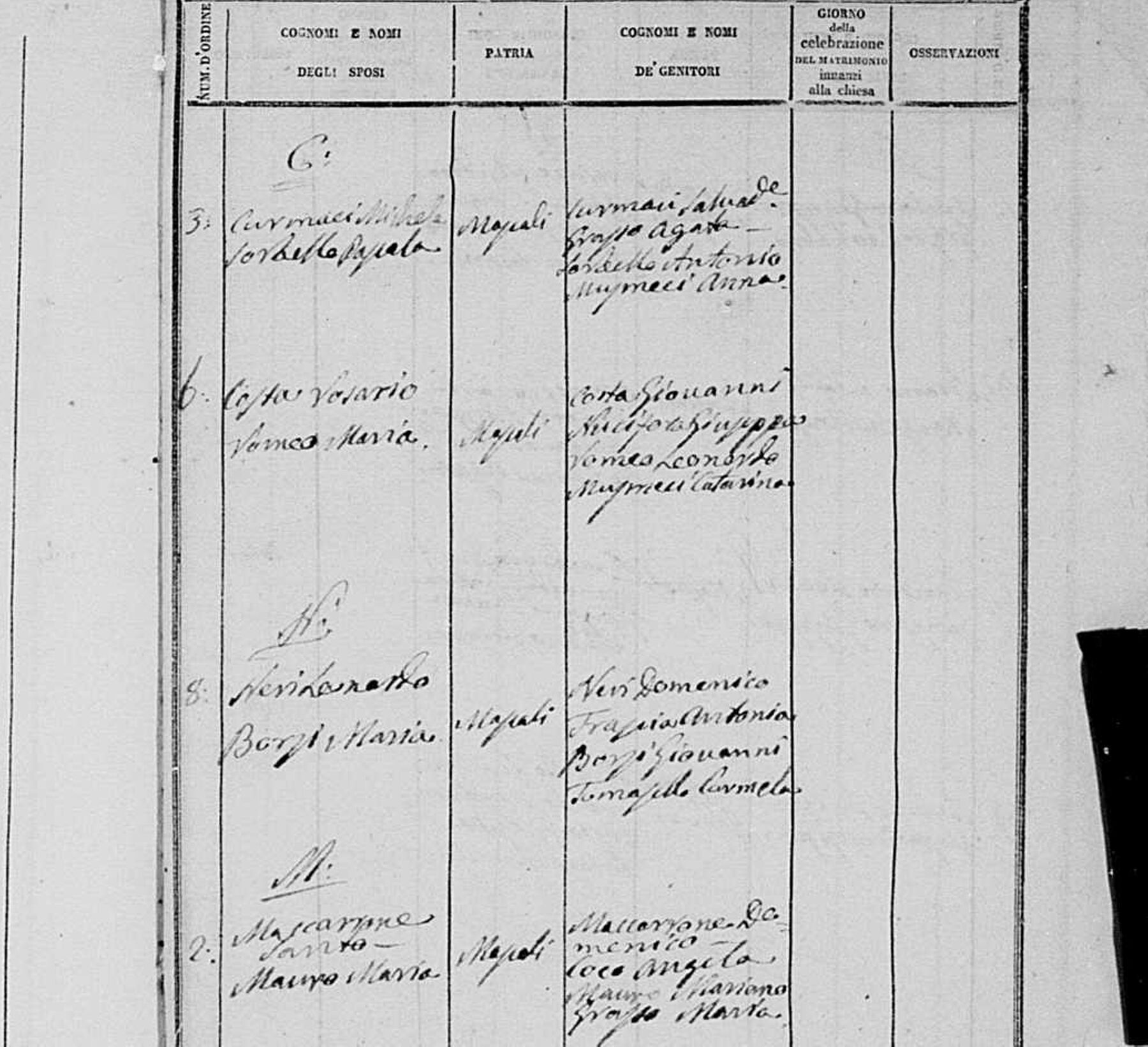 Mascali, Matrimoni 1847 — the Tavola's sections run C, then N, then M