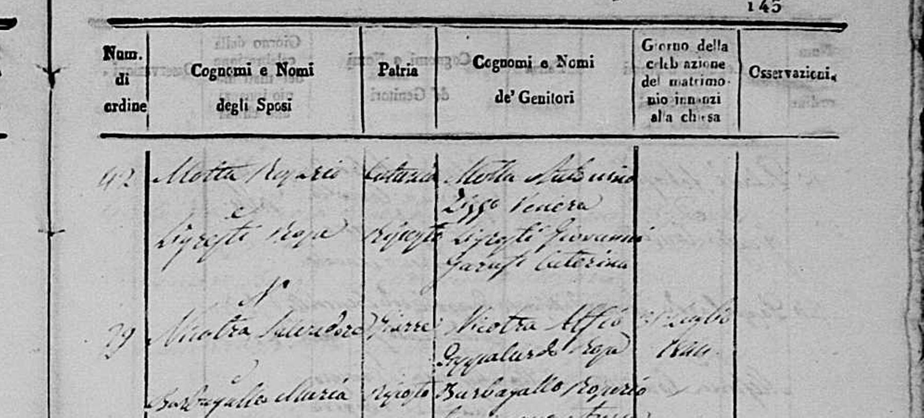 Riposto, Matrimoni 1844, atto 39 — Nicotra Salvadore, patria Giarre