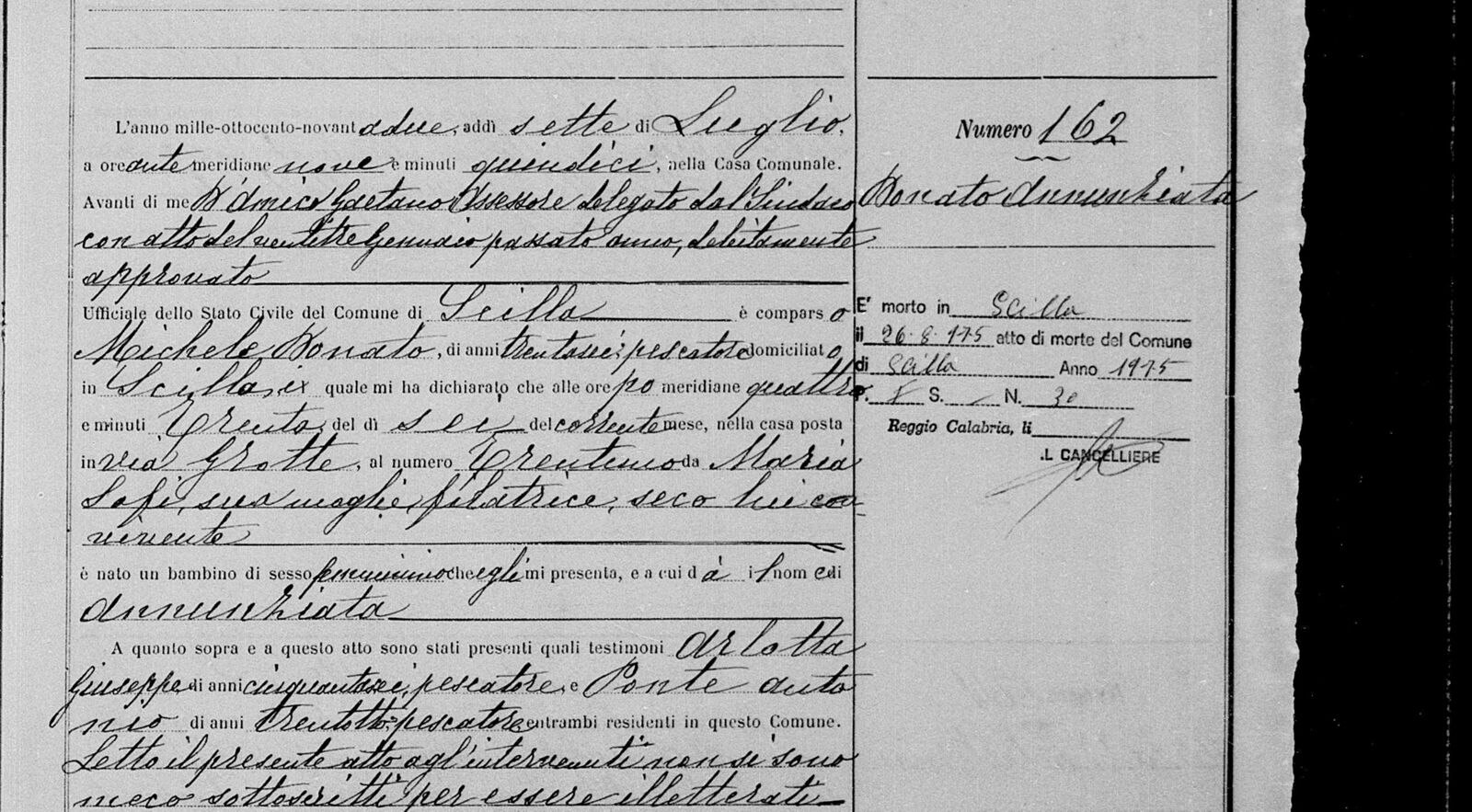 Scilla birth register 1892, act 162