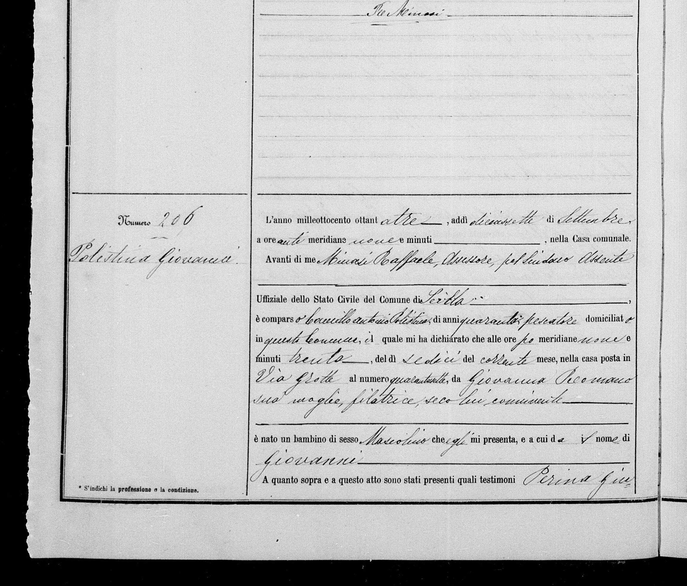 Scilla birth register 1883, act 206