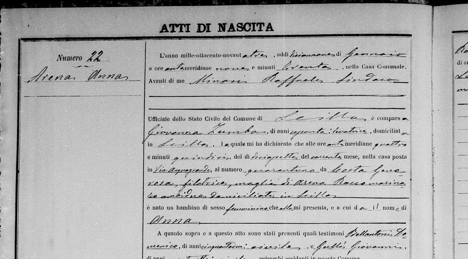 Scilla birth register 1893, act 22