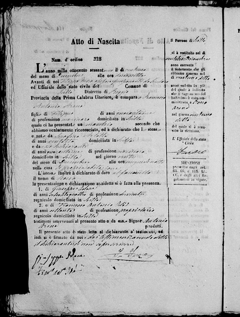Scilla birth register 1861, act 228