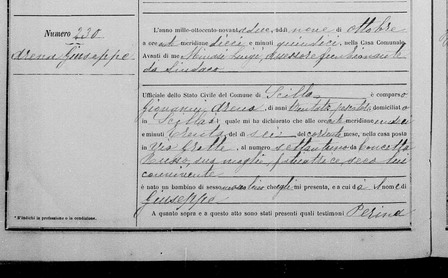 Scilla birth register 1892, act 230