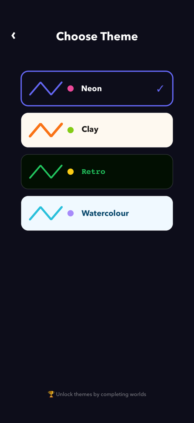 Four themes: Neon, Clay, Retro and Watercolour
