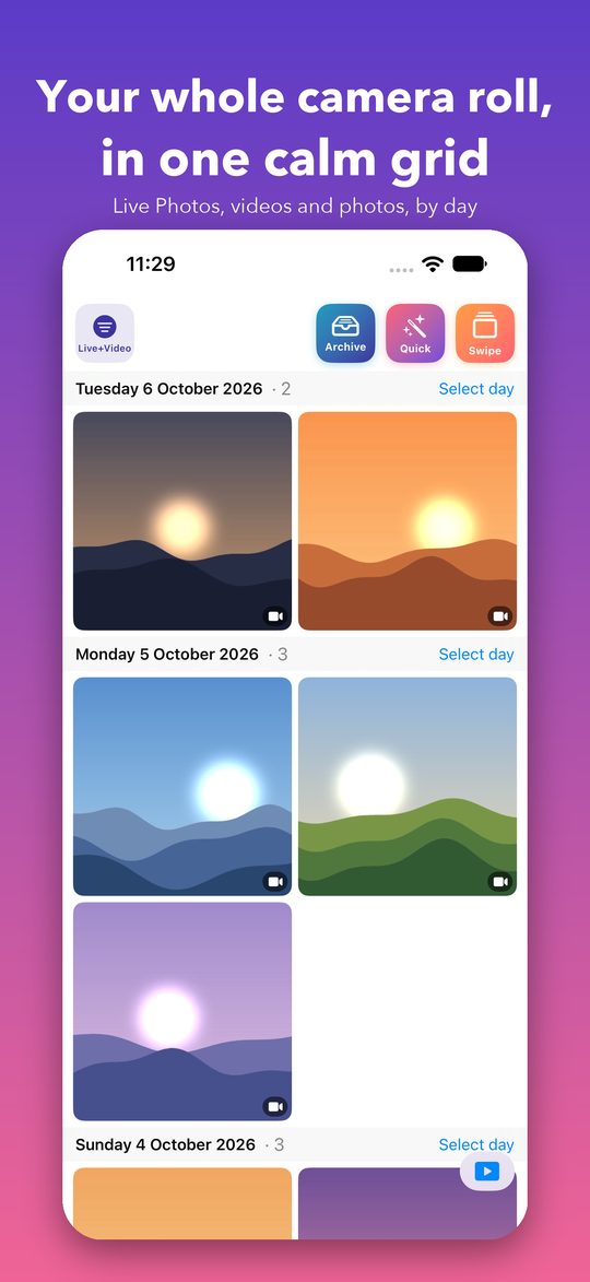 Your library in one calm grid