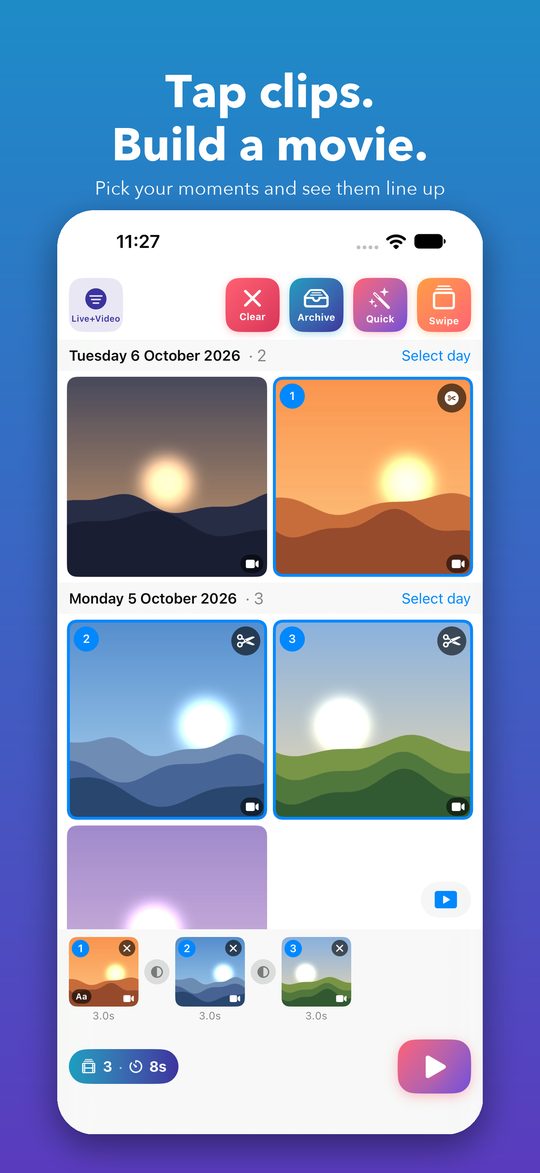 Tap clips and build a movie